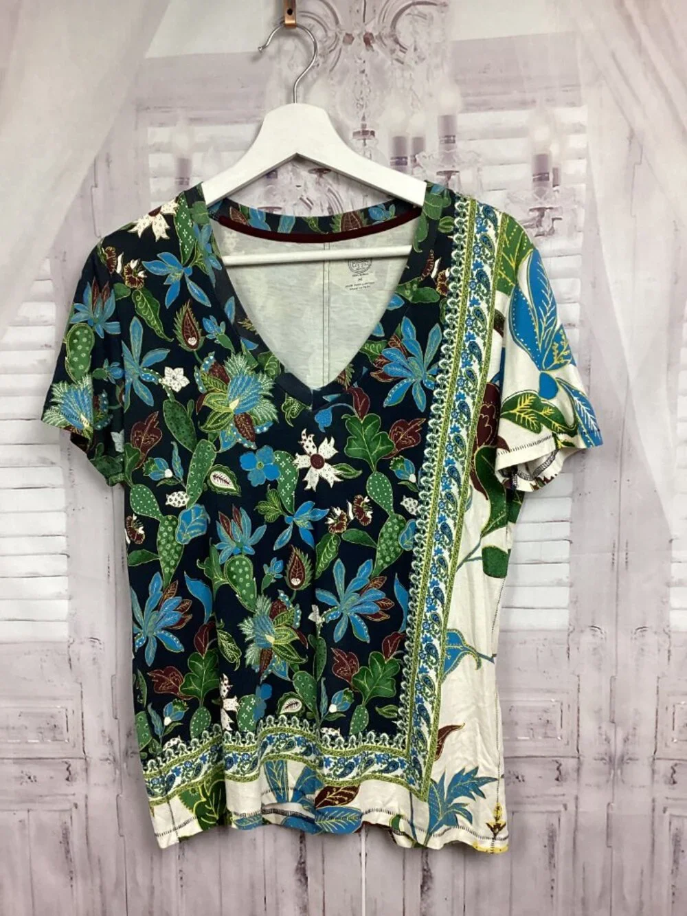 Tory Burch Floral Prima Cotton Tee Shirt Top M